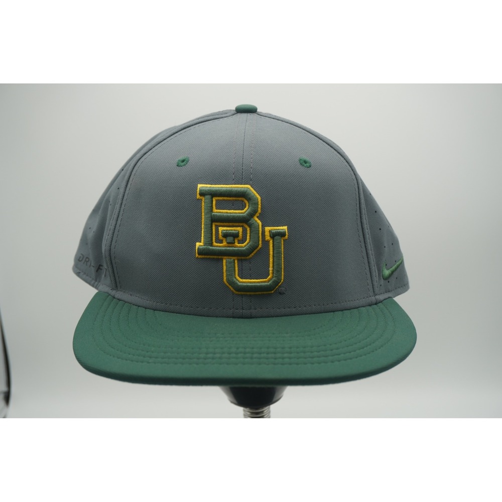 Nike True Dri-FIT Baylor Bears Hat Grey Green Flat Brim Fitted Cap BU Sic Em